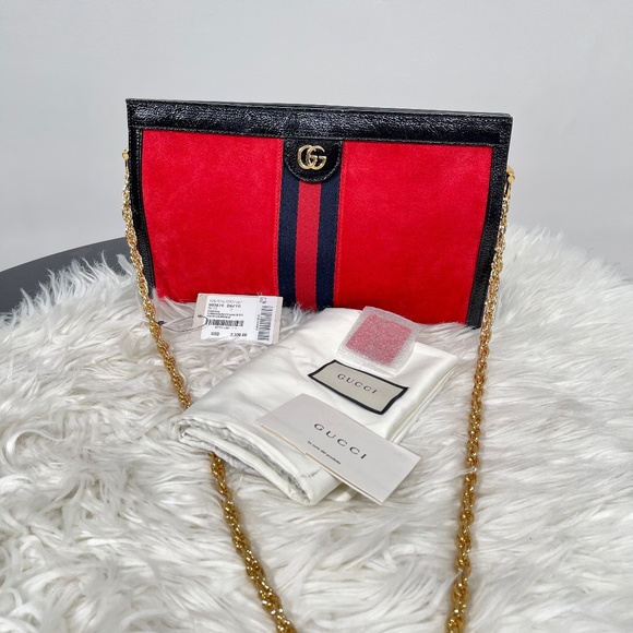 Gucci Ophidia Red Suede Chain Shoulder Bag - Picture 2 of 14